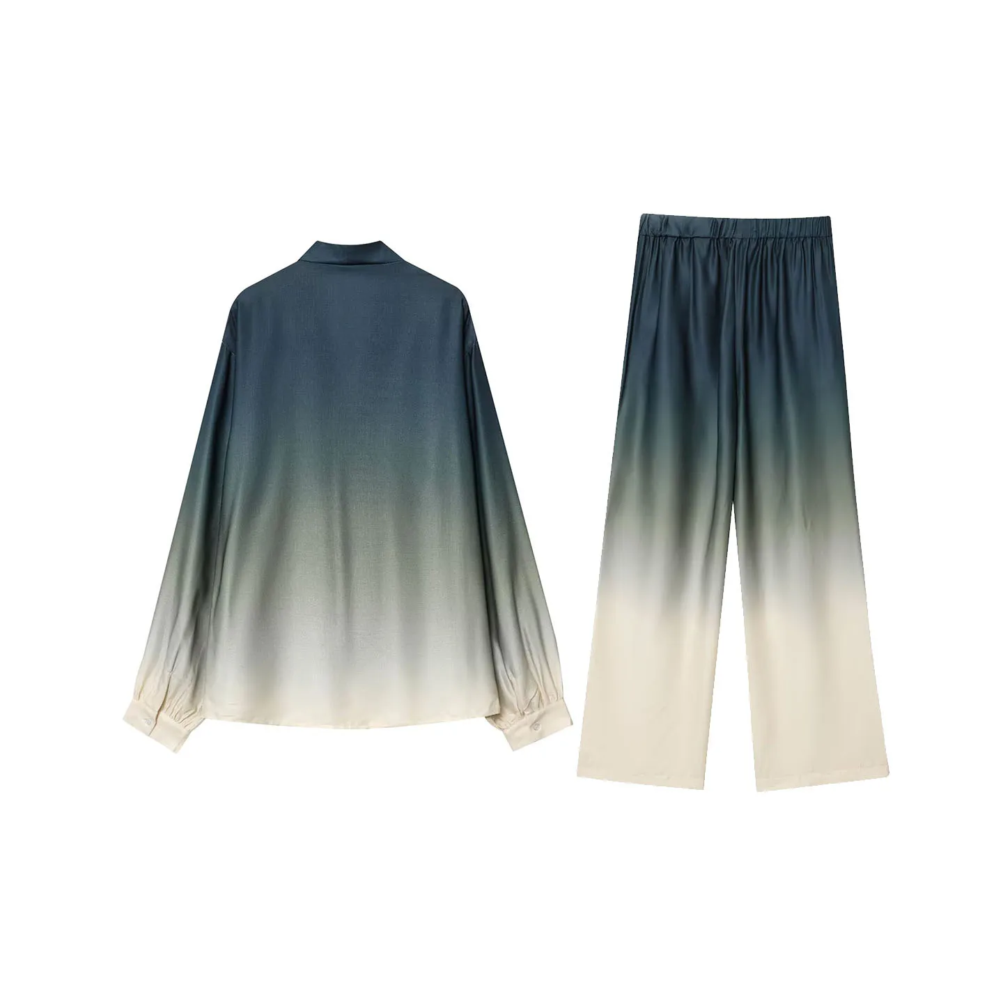 Conjunto de duas peças de outono 2025, csa estampada com adiente e calça casual, estilo europeu, roupa adulta para todas...