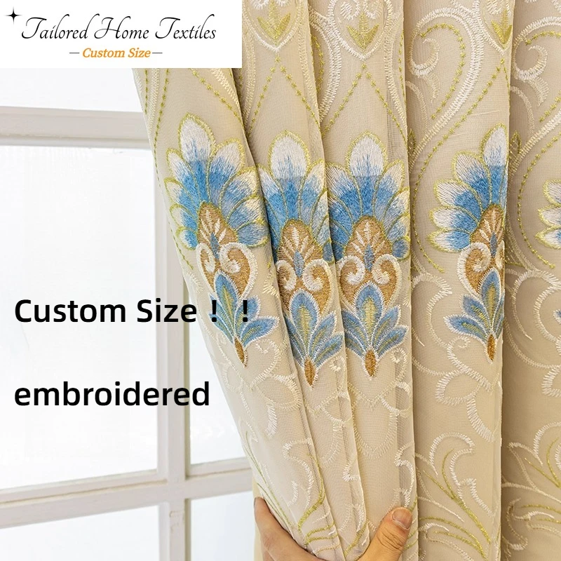 

Cream Color Simple European Curtain Fabric Embroidered Yarn Full Blackout High-end Atmosphere Custom Size for Living Dining Room