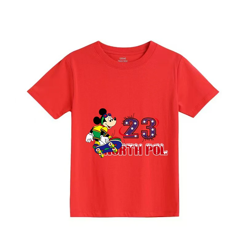 

Summer Children Boy Clothes Disney Happy Minnie Cartoon Prints T-shirts Fashion Kid Girls Short Sleeve Crew Neck Top