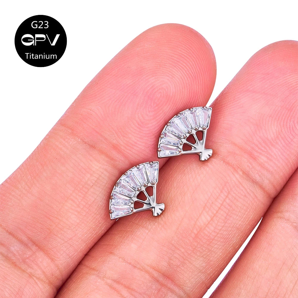 Wholesale ASTM G23 Titanium Earrings With Butterfly Buckle Luxury ZC Spider Web Fan Perforated Jewelry Ear Bone Studs