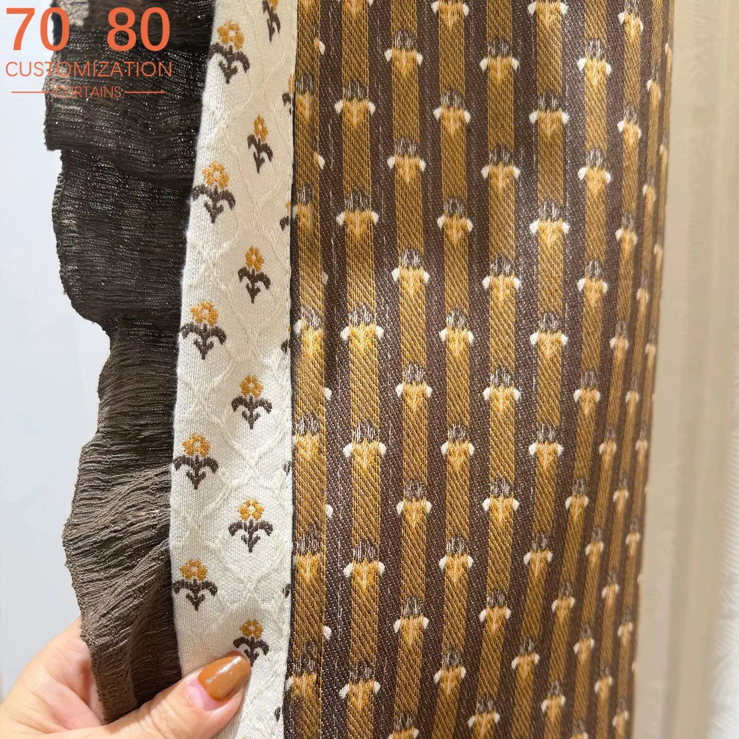 French Cotton Linen Floral Chiffon Jacquard Curtains for Living Room Bedroom Partition Curtains Customized Finished Products