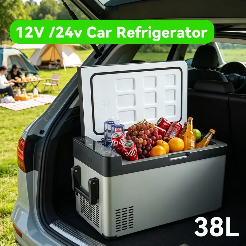 Portable 38L Dual Zone Compressor Car Fridge with 12V 24V 220V Power for SUV RV Camping