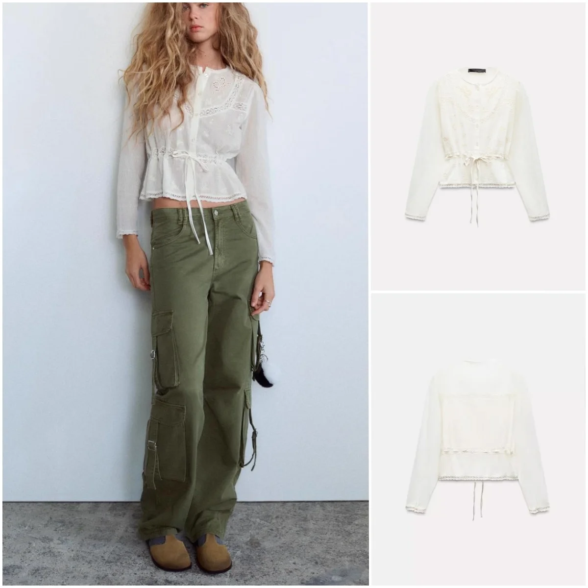 

Sweet Sle Loose Fit round Ne Hollow out Embroidered irt Women's Spring New Arrival Transparent Fabric Casual Office Wear