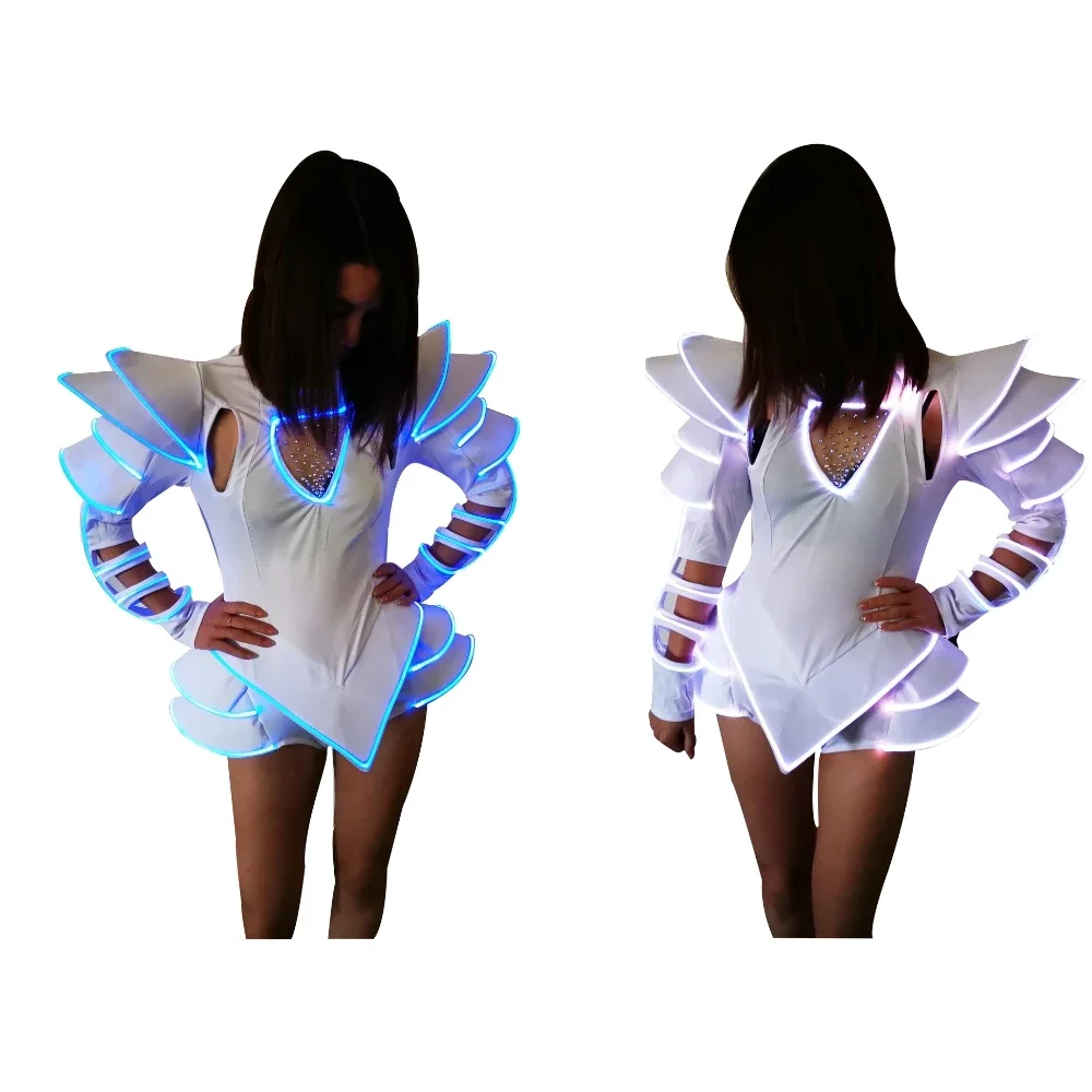 Tutú de Ballet, vestido de baile Led, disfraz para mujer y niña, faldas de baile, traje de fiesta Disco de boda, traje brillante, mono blanco para Cosplay