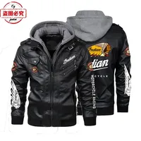 European size Motorcycle LOGO printing retro washed pu leather jacket men's hooded jacket Indian cycling jersey leather jacket