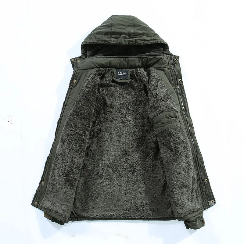 Men's Mid-Length Hooded Cotton Jacket Loose Stand-Up Collar Autumn Winter New for Young Men