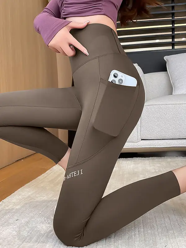 Pantaloni da yoga slim fit a vita alta da donna Fitn Spor Arca Capispalla in pelle Inizio inverno Sottile e aderente Controllo della pancia Sollevamento del sedere