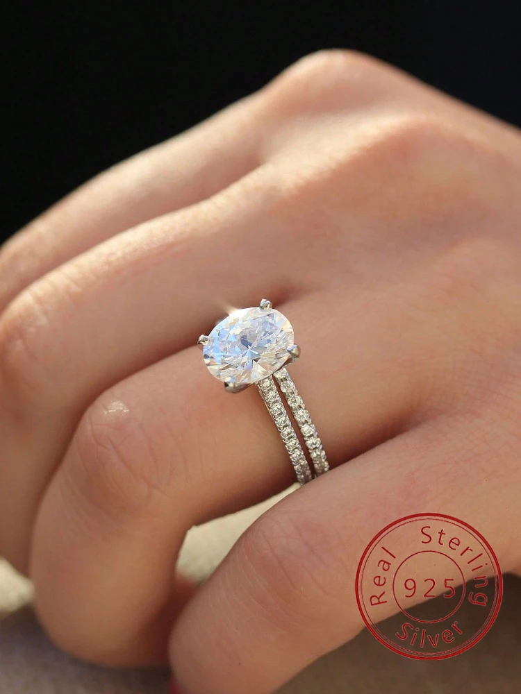 

925 Sterling Silver Gorgeous Shiny Oval Zircon Set Rings For Women Engagement Wedding Party Luxury High Quality Fine Jewelry