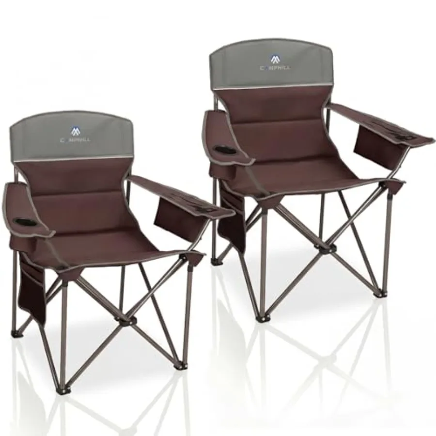 

Oversized Camping Chairs 2 Pack - Heavy Duty 400LBS Padded Lawn Chair with Cooler Bag Cup Holder Side Pocket Collapsible for Ou