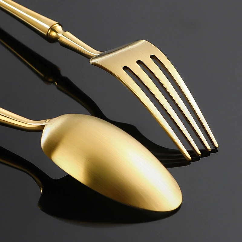 Golden Western Cutlery Set 304 Stainless Steel Mirror Spoon Steak Knife Fork Chopsticks Dinnerware Kitchen Tableware Utensil