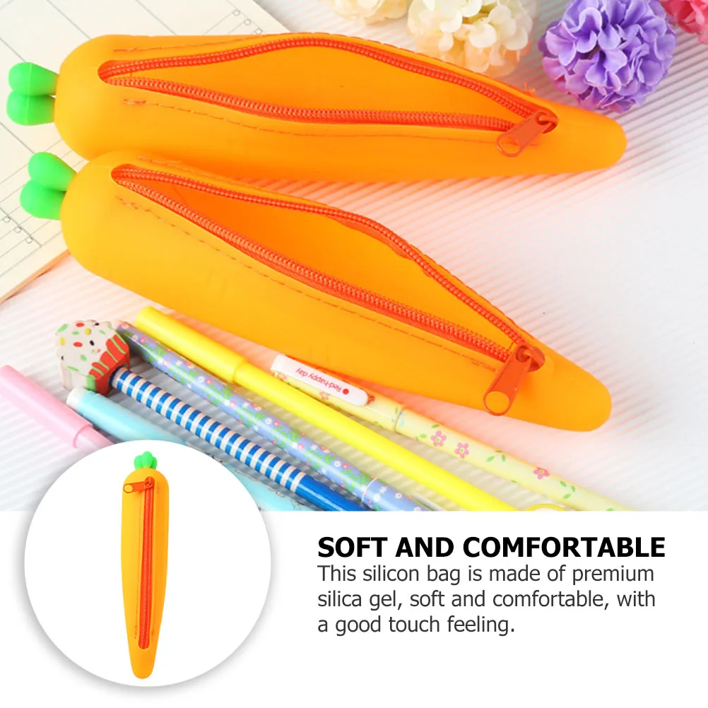 

1Pcs Carrot Pencil Case Silicone Pouch Student Stationery Bag Cartoon Pencil Pouch School Supplies Small Items Organizer