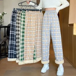 Mxzt – pantalon chaud en peluche, à carreaux épais, pour femme, décontracté, jambes larges, Streetwear coréen, droit, étudiant, nouvelle collection hiver