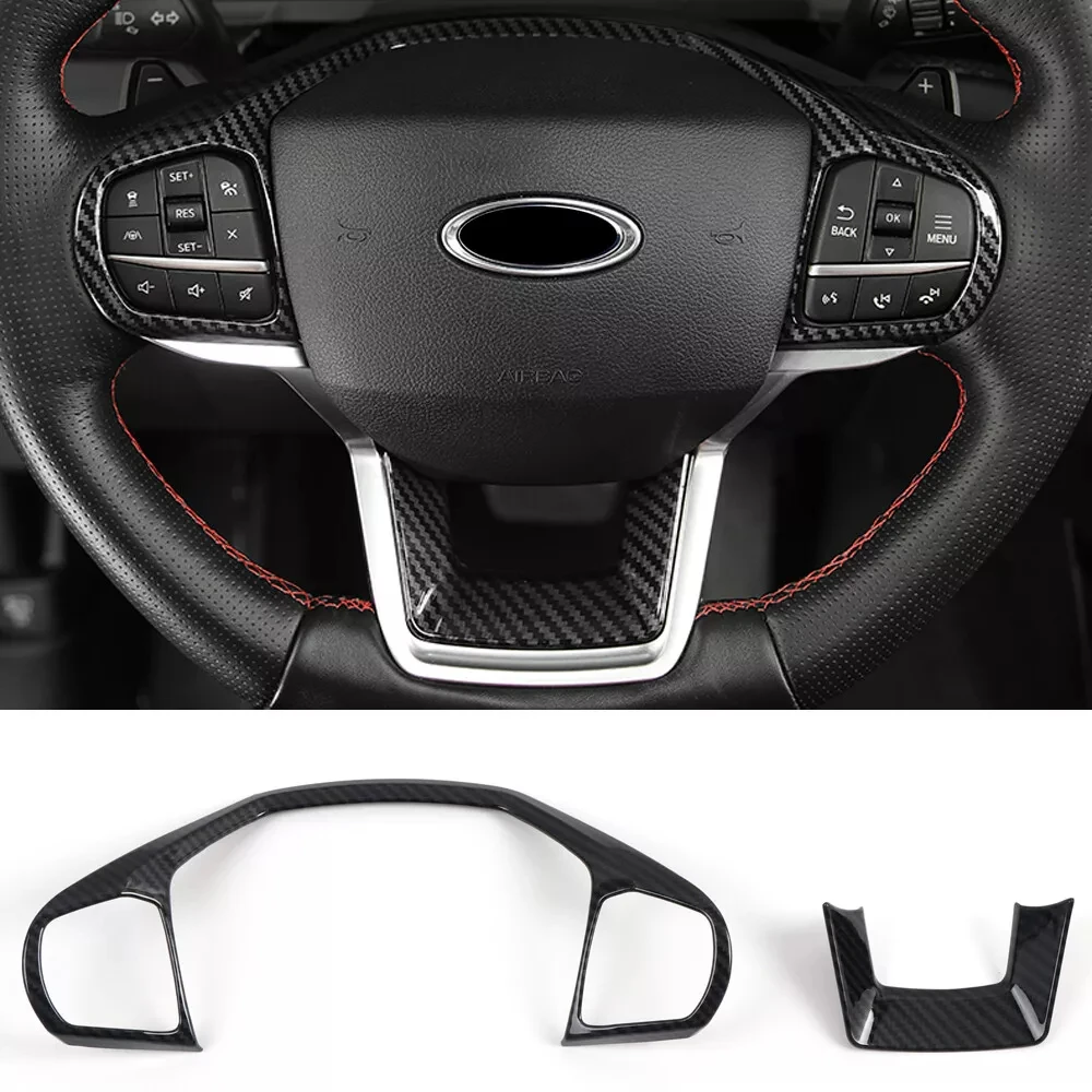 

2PCS For Ford Explorer 2020-2023 Front Steering Wheel Trim Panel Cover Frame Sticker Interior Molding Car Decoration Accessories