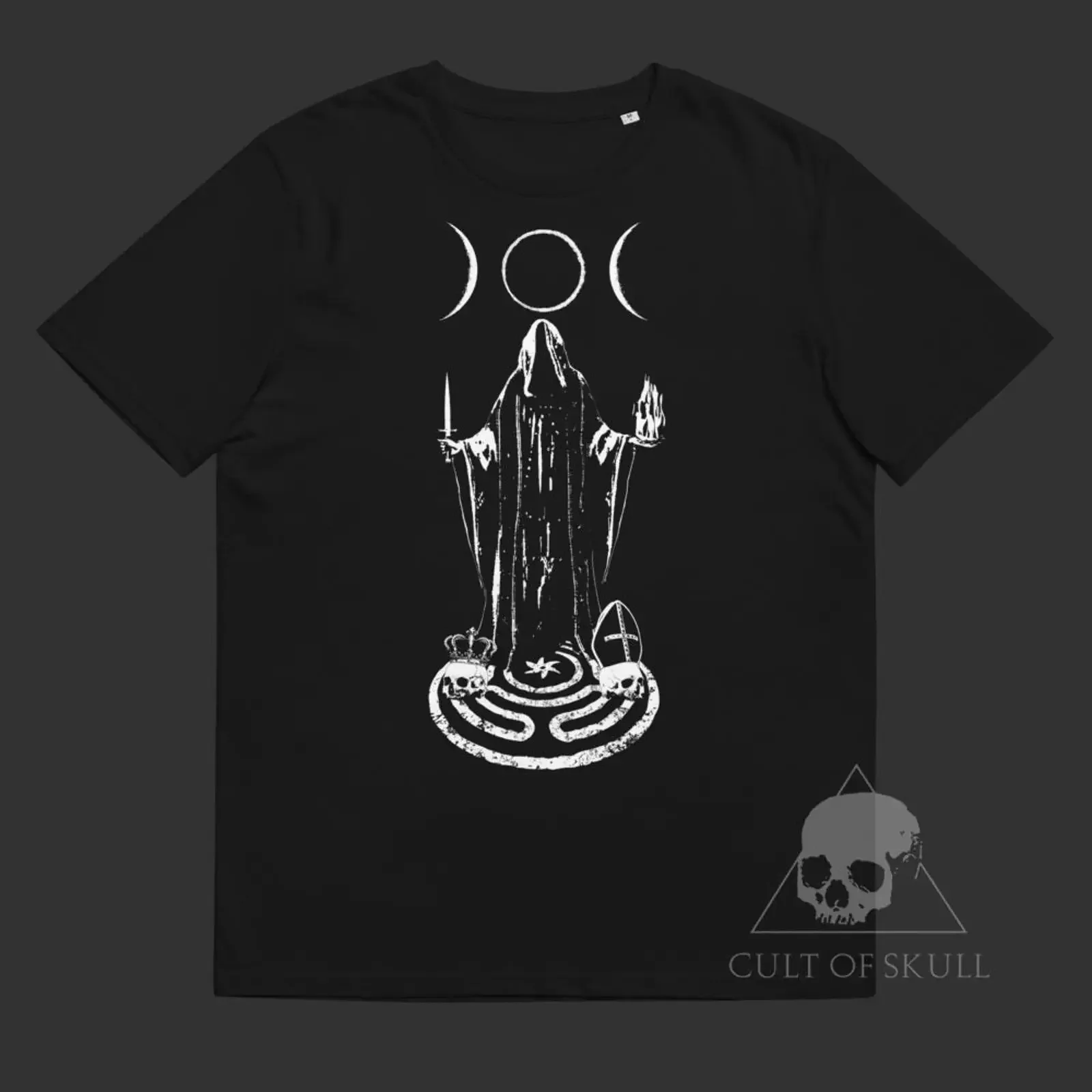 Hekate Triple Moon Goddess T Shirt Occult Witchcraft Pagan Skull Dark Macabre Art High Magick vintage Washed Versatile Unisex