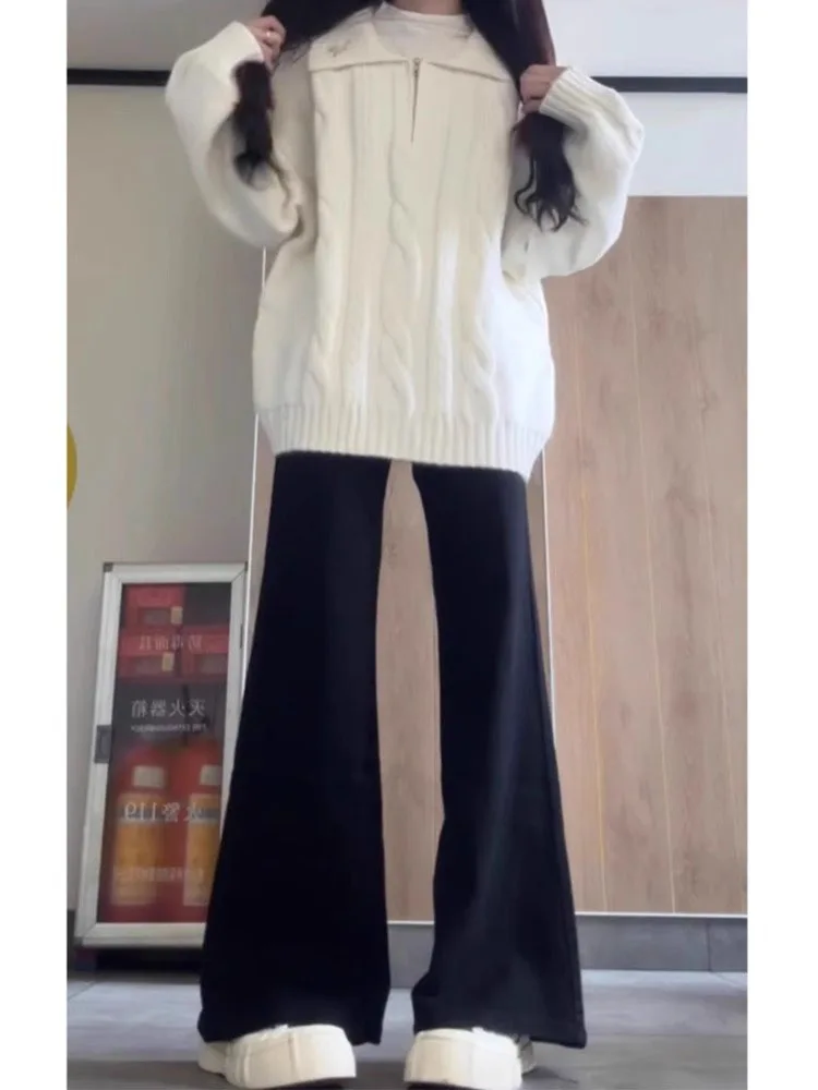 جينز Laid-ba Sle متوهج للنساء مقاس كبير عالي الخصر فضفاض للتخسيس or a-line بنطال طويل بأرجل واسعة من القطن والدنيم المطاطي