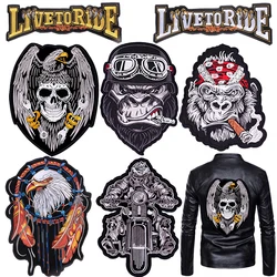 Punk Live to Ride Large Patch Motorcycle Embroidered Patches For Clothing Eagle Paw Biker Iron On Patches For Clothes Jacket DIY