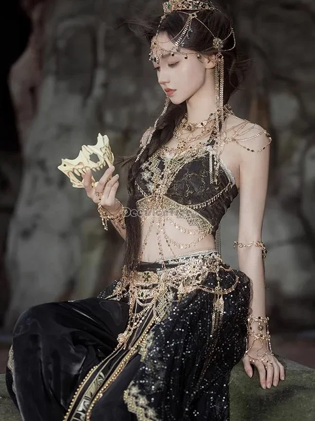 Chinese characteristic dunhuang feitian hanfu 2025 Travel photography hanfu clothes+accessories exotic princess folk dance suit