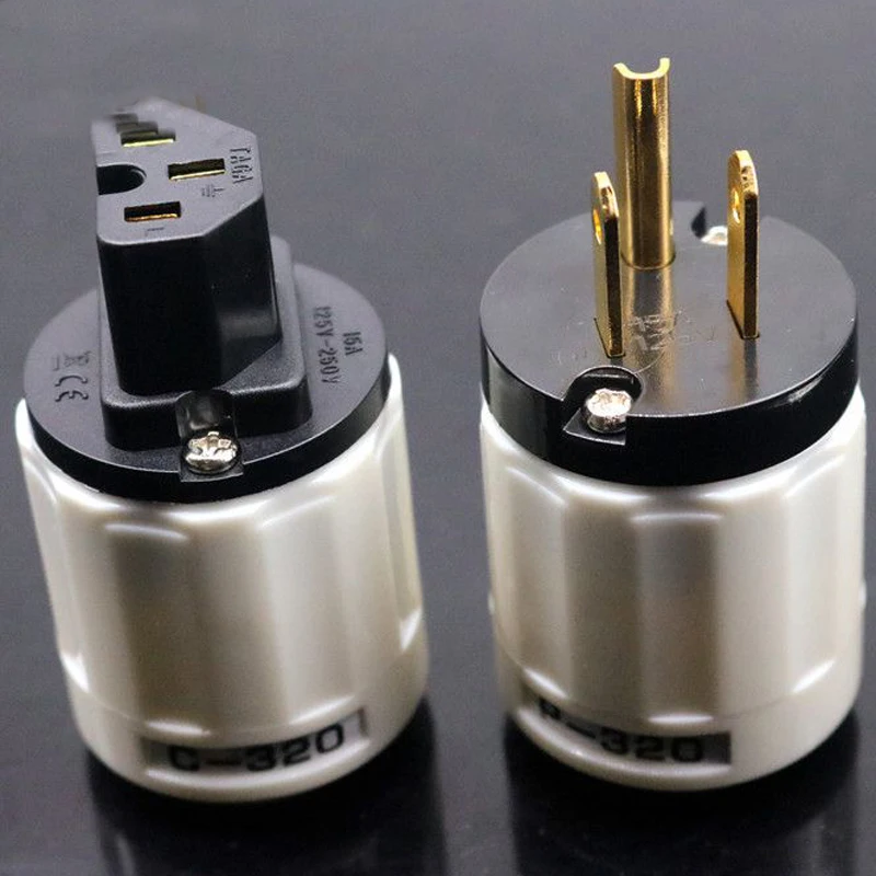 Hifi Audio P-320+C-320 Rhodium Gold Pure Copper US AC Power Plug IEC Female Connectors for DIY Power Cable