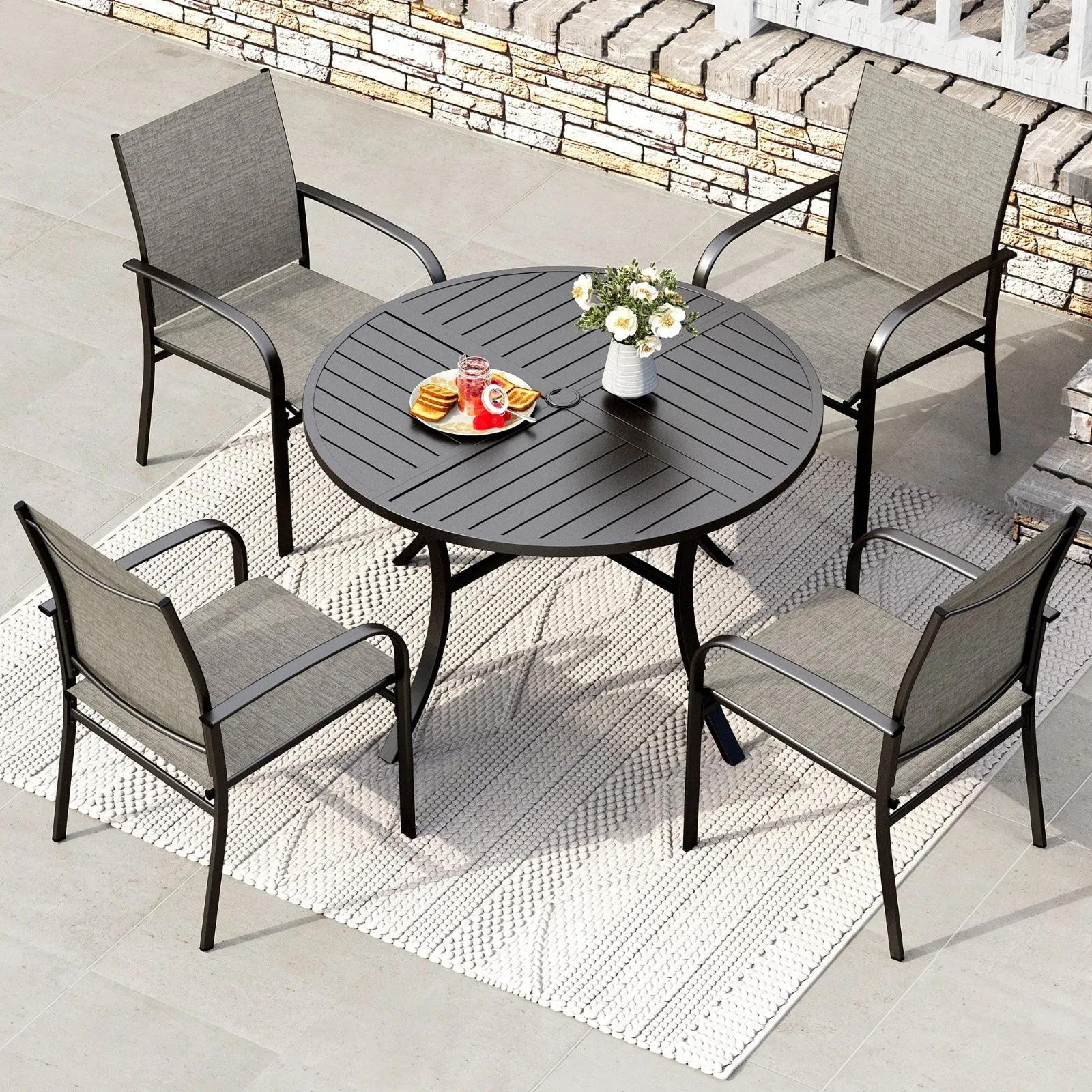 

5 Piece Patio Dining Set Outdoor Table Chair Set Garden Furniture w/ Round Table