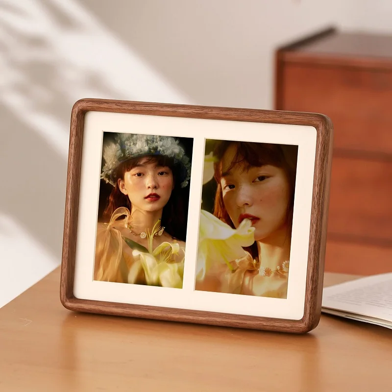 Premium Solid Wood Walnut Round Corner Photo Frame Stylish Tabletop Couple Picture Frame High-Quality Display Frame Home Decor