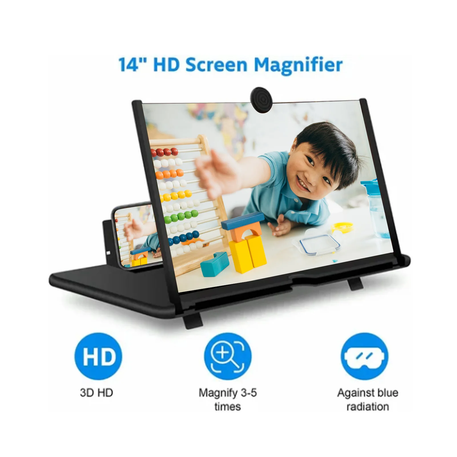 Cell Phone Screen Amplifier 14in Pull Out Foldable Eye Protection Screen Magnifier for Movie Video Black Screen Magnifier