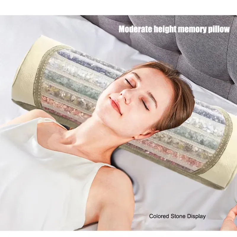 Crystal Jade Massage Pillow 7 Chakra Rainbow Memory Foam Neck Support Pillow for Neck Pain Relief Health Care
