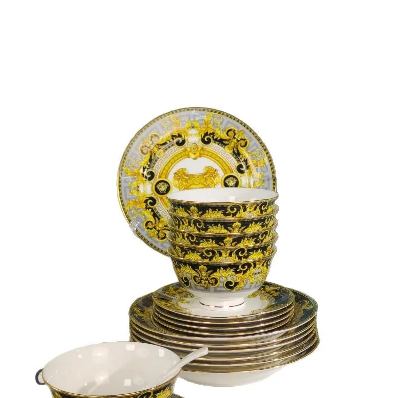 Black lion series bone china glaze middle color coffee set afternoon tea cup saucer pot set European light luxury style
