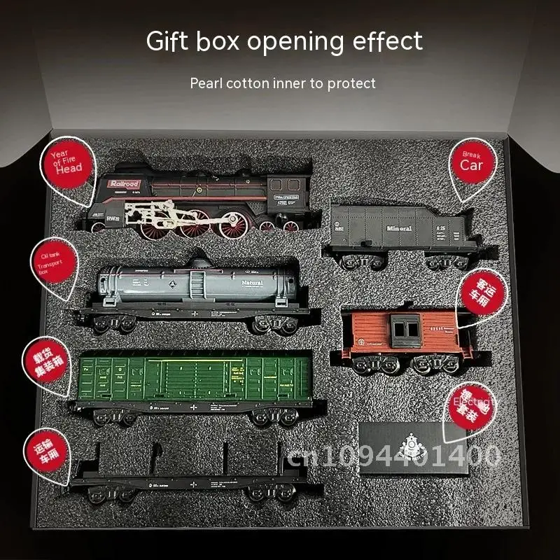 Juego de vía de tren de vapor Retro, tren pequeño eléctrico de simulación, modelo de tren para niño, regalo de vacaciones, juguete de regalo