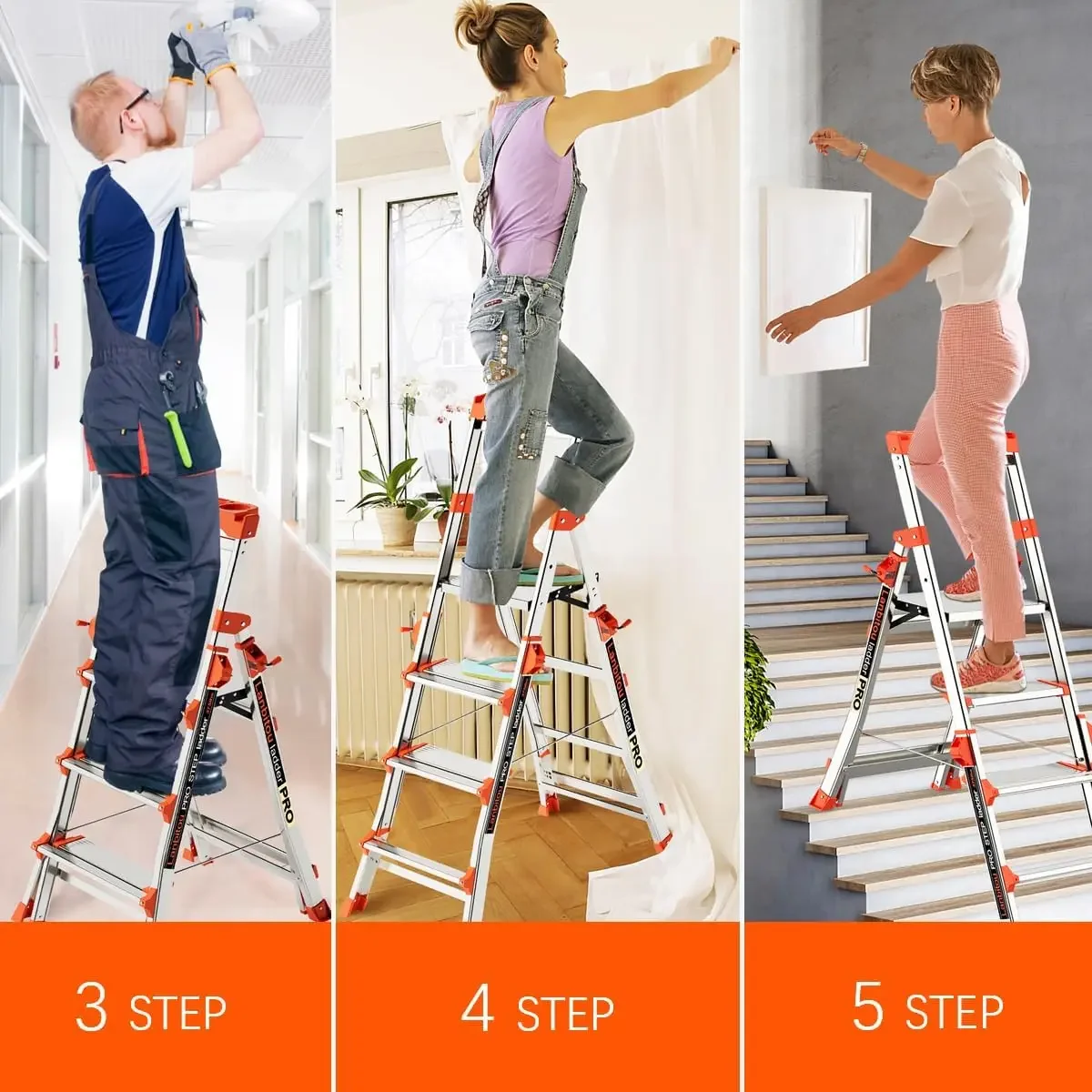 Step Ladder with Handrails, Anti-Slip Wide Pedal, Tool Platform, Folding Step Stool Step Ladder for Stairs Home Outdoor Work, Li