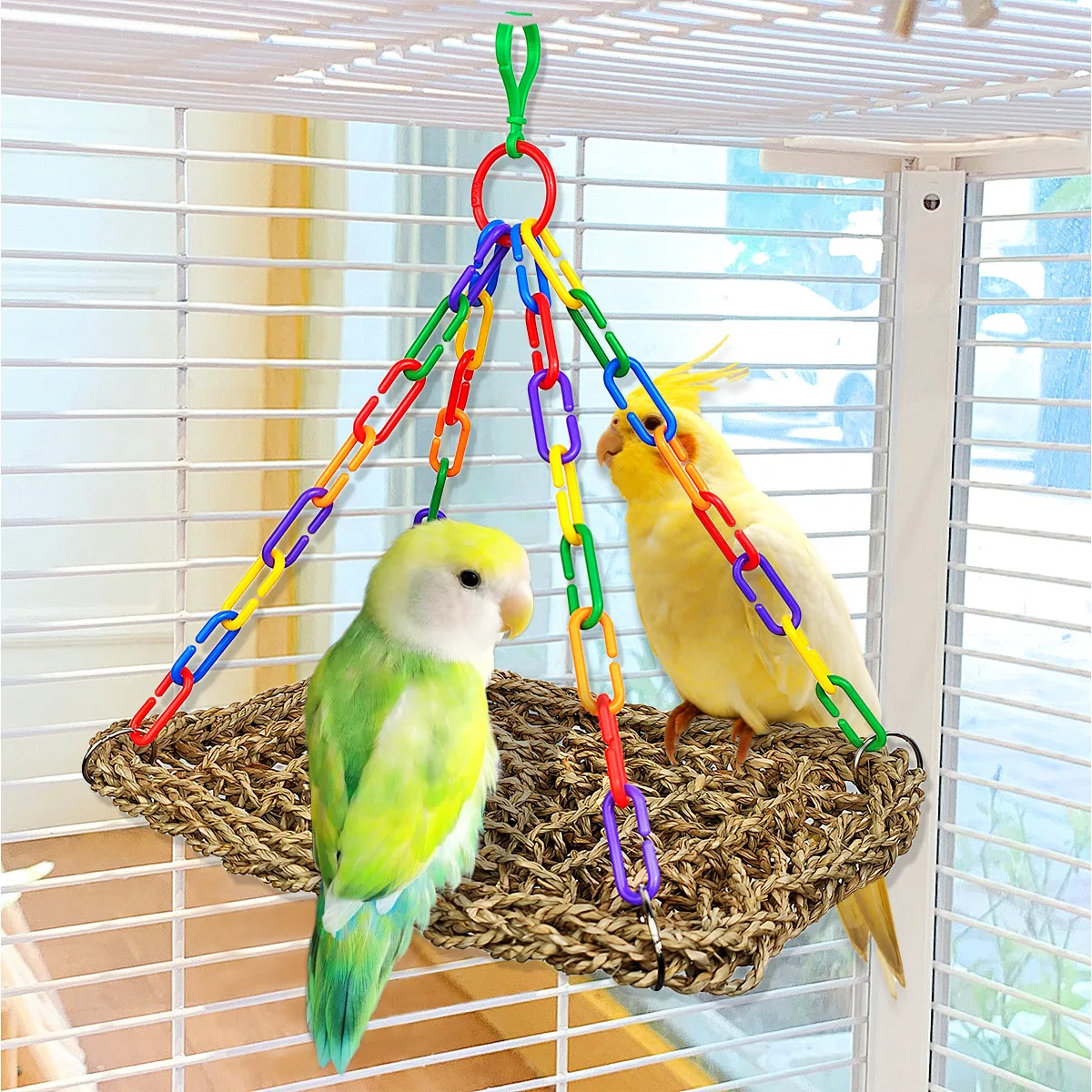 

Hammock Color Buckle Parrot Hammock , Rainbow Chain Hammock Bird Cage Accessories Parrot Platform accesorios para pajaros