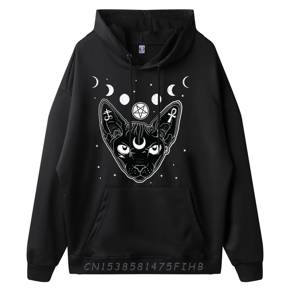 Sphynx Cat Pastel Goth Occult Blue And White Graphic Pullover Hoodies Youth Breathable And Sweat-Absorbent Mens Hoodie