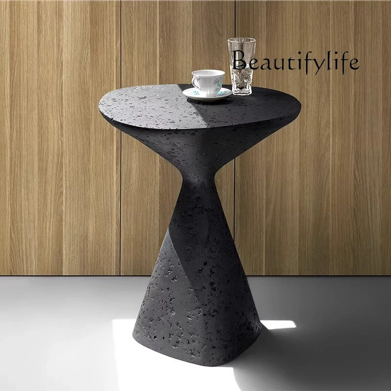 

Natural black hole stone edge few designer villa living room home light luxury round edge few corners retro coffee table