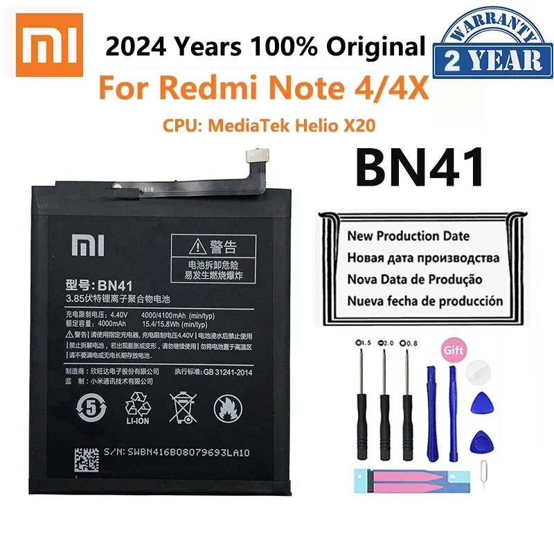 Xiao Mi Original Phone Battery 4100mAh BN41 Note4 Note4X For Xiaomi Redmi Note 4 / Hongmi Note 4X MTK Helio X20 Mobile Phone