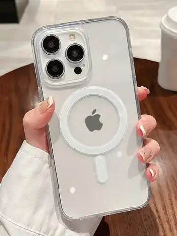 Transparent With Magsafe Magnetic Case For iPhone 16 15 12 11 14 13 Pro Max Mini Plus Silicone Acrylic Cover Back Case