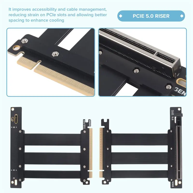 For Pcie 5.0 X16 Riser Cable Extension 10Cm For Pcie 5.0 GPU 90 Degree Slot For RTX 5090 GPU