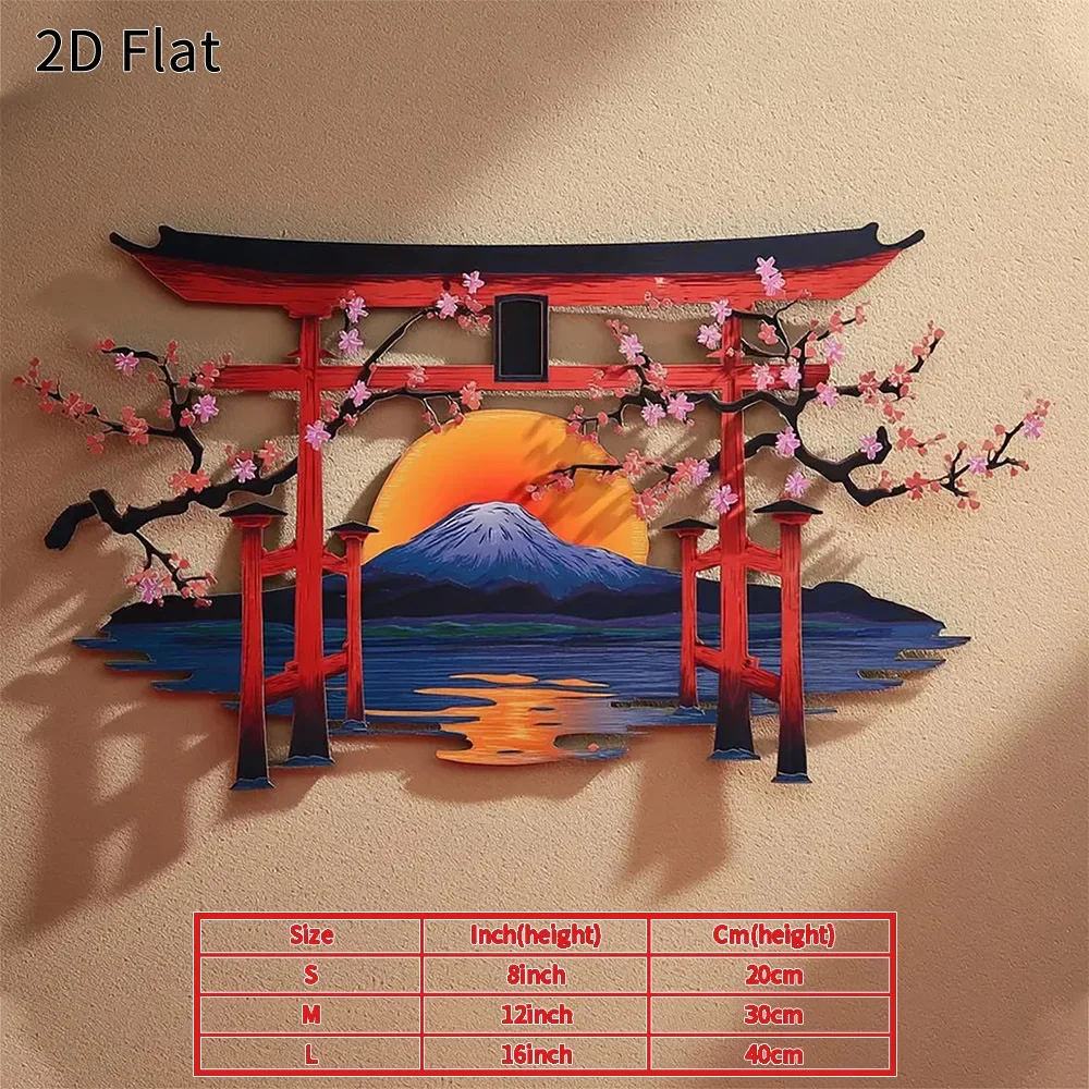 CIFbuy Metal Japanese Torii Gate Wall Art Mount Fuji Blossom Iron Hanging Decor Vintage Rustic Living Room Home Gift