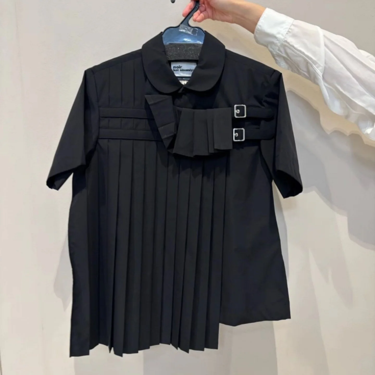 2026 Spring Summer Women Preppy Fashion Short Sleeve Shirts Doll Collar Double Button Design Pleated Casual Daily Blouses