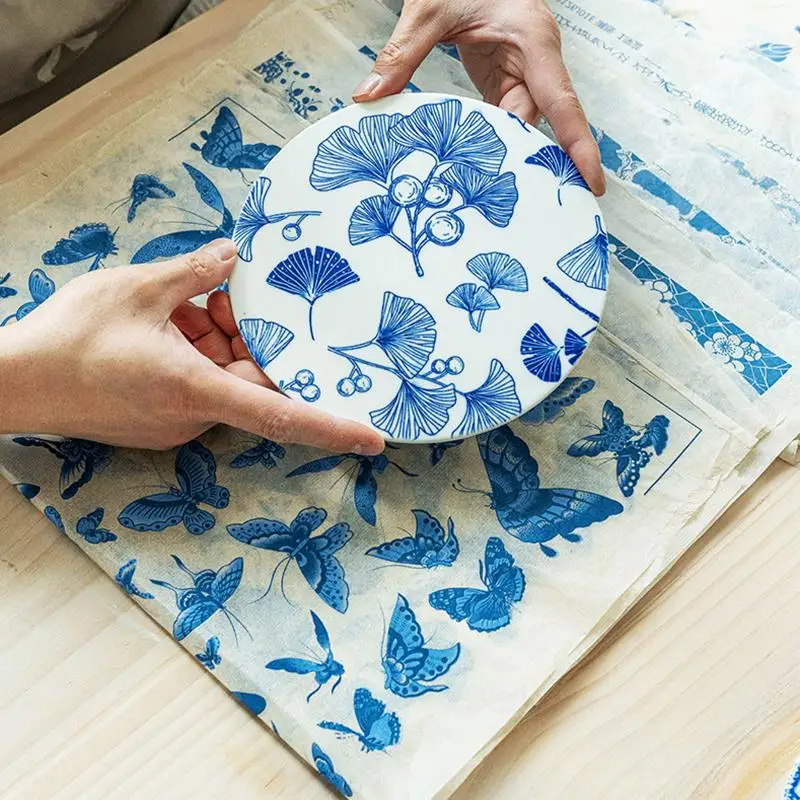 1PC Pottery Ceramic Clay Transfer Paper Underglaze Flower Paper High Temperature Jingdezhen Traditional Decal Coloring Tool