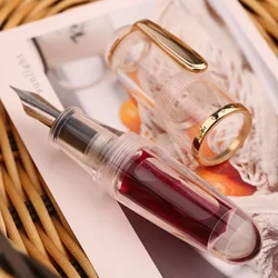 MAJOHN Q1 Fountain Pen Mini Acrylic Transparent Portable Ink Pen Iridium EF/F Nib Palm Short Writing Set  Stationery