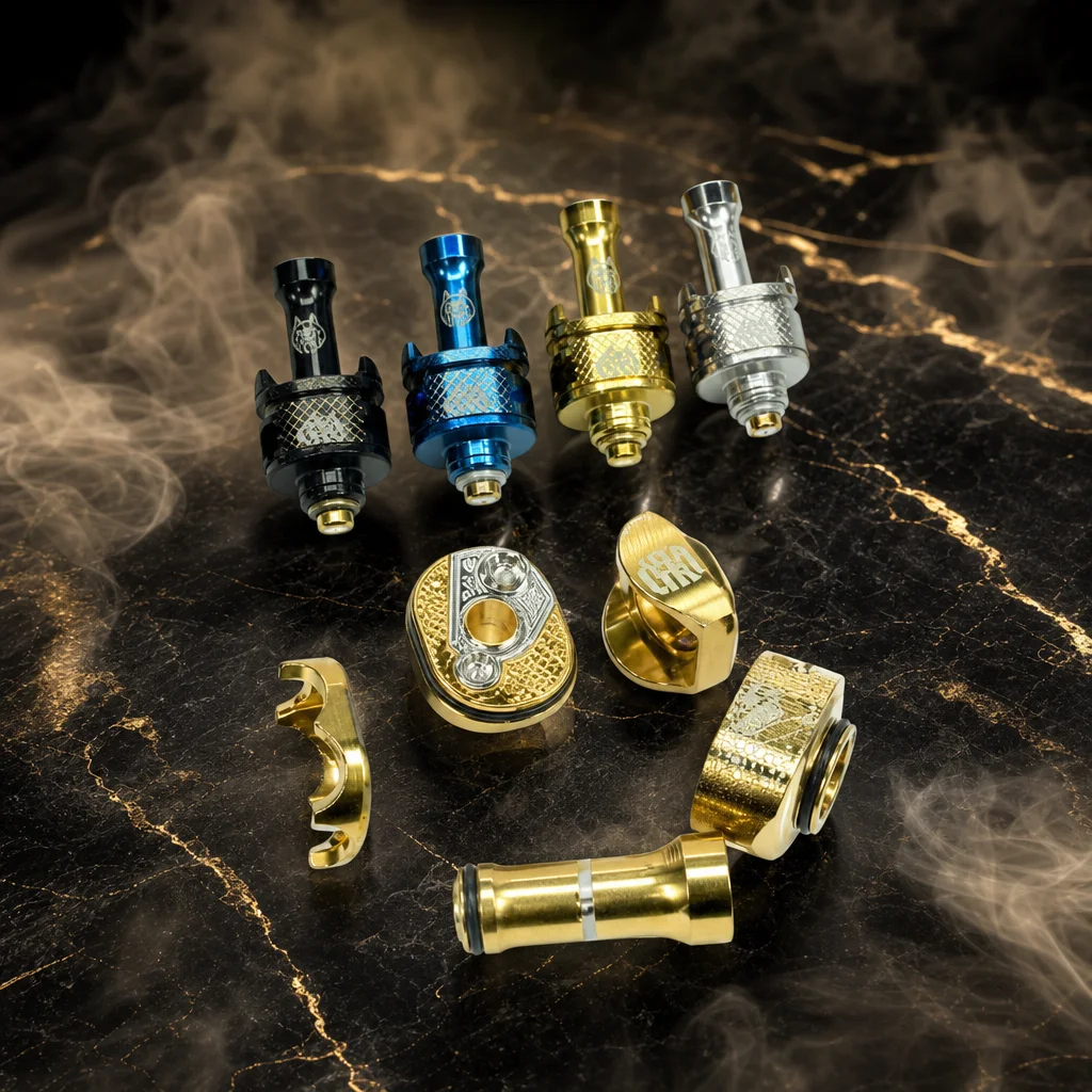 

Wolfcoolvape Billet AIO Boro Mod with Monarchy Mobb MS Inverted Duck RBA Bridge - 316SS, Available in 2.5mm, 3mm, 3.5mm, and 4mm