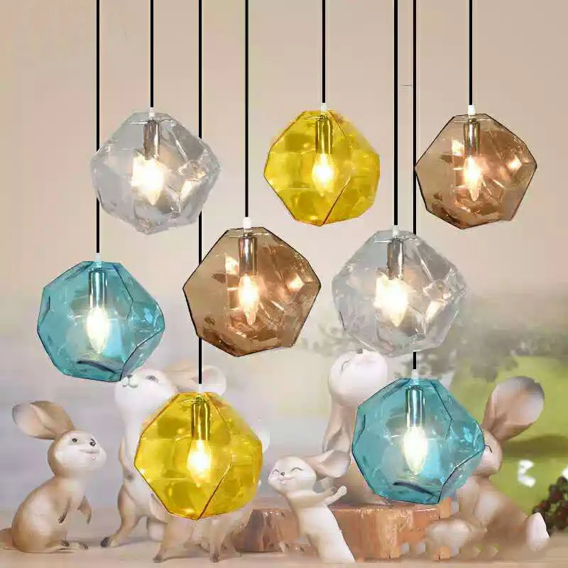 

Hot Modern Simple Stained Glass Chandelier Creative Personality Restaurant Bar Bedroom Living Room Cafe Exhibition Hall Lighting