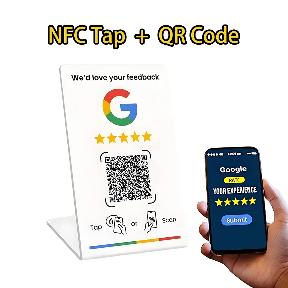 Programmable NFC215 for Google Review Card NFC Station Table 13.56Mhz QR code can be independently set to link Standing Card