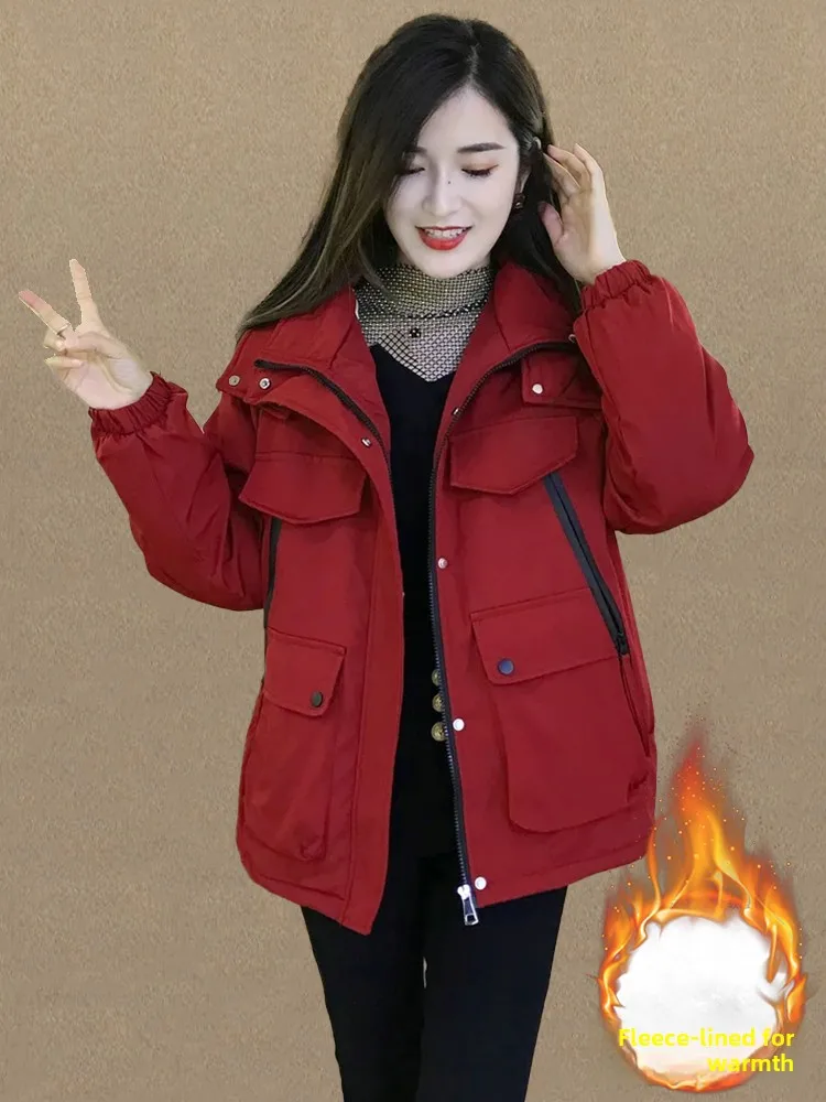 Thiened Fce femmes Jaet à capuche coton vêtements de travail vêtements d'extérieur hiver nouveau Sle ular éclatement Sle trajet coréen Sle