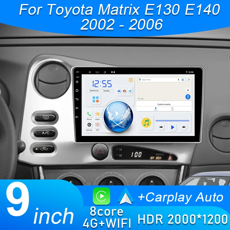 

Автомобильный радиоприемник Android 15 Carplay для Toyota Matrix E130 E140 2002-2006 GPS-навигация Стерео Мультимедийный плеер Видео Android Auto