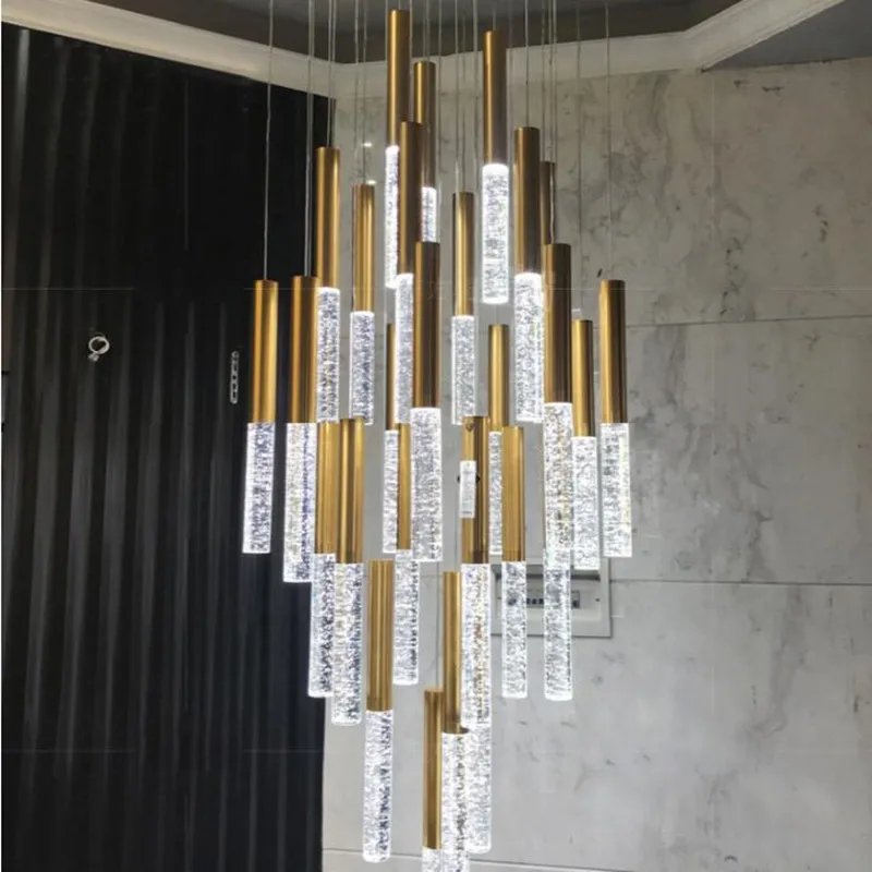 

Luxury Staircase Chandelier Modern Long LED Crystal Lighting for Large Hallway Lobby Loft Lamps Gold Stair Crystal Lamp