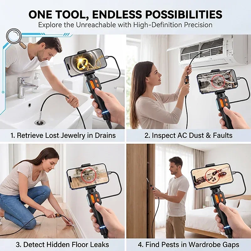 4K UHD 360° Articulated Rotatable Borescope Inspection Camera 6mm Lens  IP67 Waterproof Endoscope for Automotive Vehicle Check