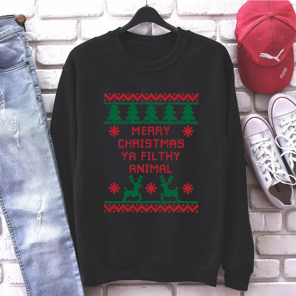 Funny Christmas Hoodies Merry Christmas Ya Filthy Anima Sweatshirt Fashion Trend Round Neck Hoodie