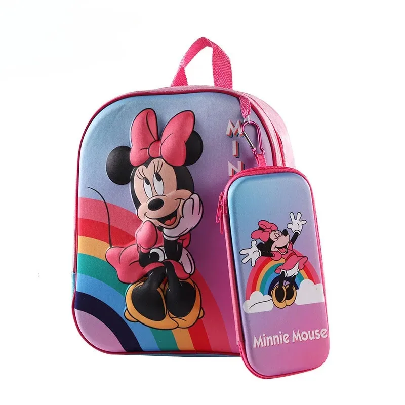 Disney Minnie Boys Girls Backpack School Bag Pencil Case Spiderman Kids Kindergarten Preschool School Bags High-capacity Light