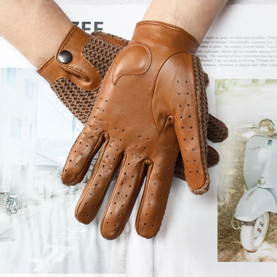 Goatskin Touch Screen Leather Gloves Women's Motorcycle Riding Unlined Four Seasons Thin Car Driving Full Finger Driver