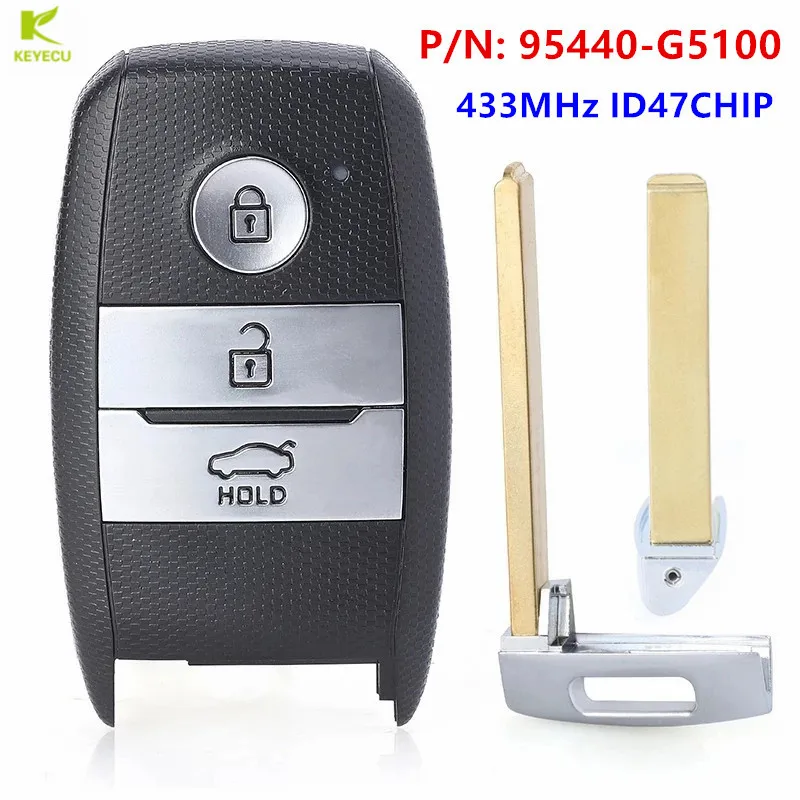 

KEYECU Replacement Smart Keyless Remote Key FOB 3 Button 433MHz ID47 for Kia Niro Electric Hybrid 2016+ 95440-G5100 95440G5100